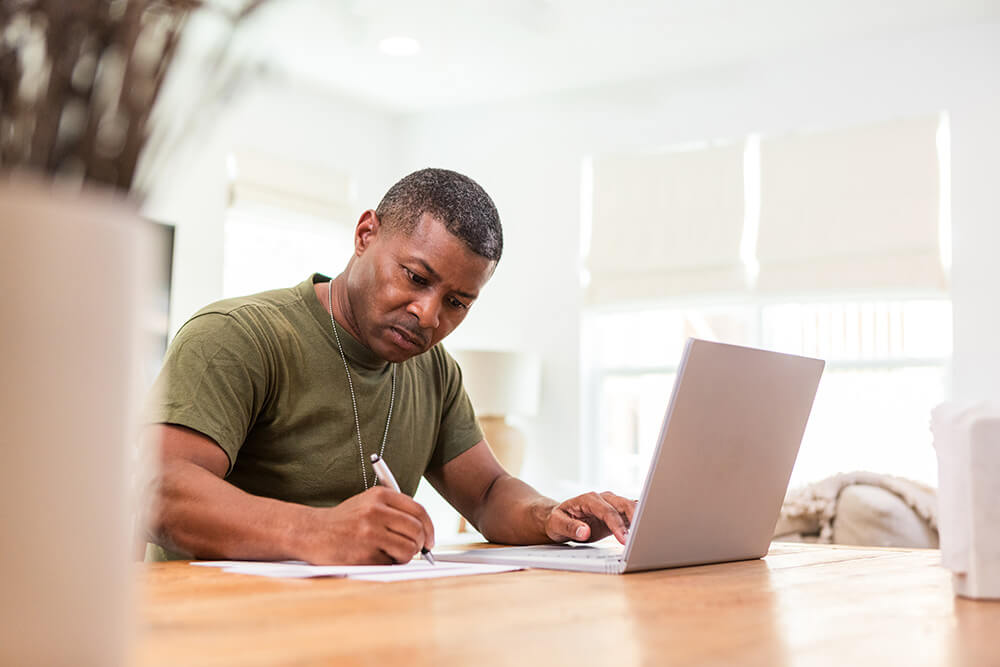 A potential student learning about how he could get credit for his military experience and training