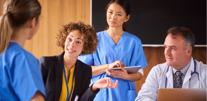 A group of healthcare workers collaborating