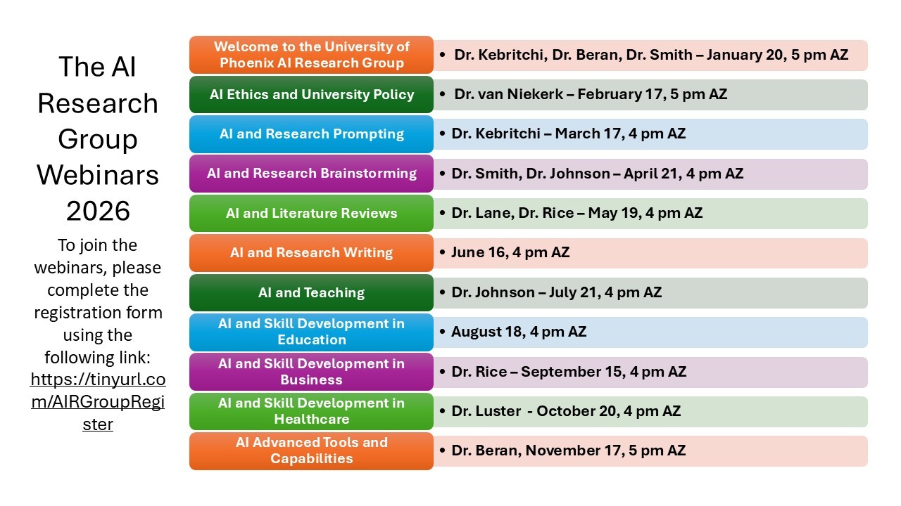 Remaining webinars for 2025: "How to use GenAI for Receiving Feedback and Conceptual Improvement of a Scholarly Work on Oct. 9 at 7 pm ET, and "How to use GenAI for Pre-screening Qualitative Instruments" on Nov. 20 at 7 pm, ET.