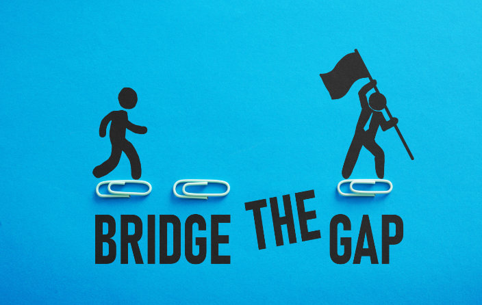 Image of two figures and the words Bridge the Gap