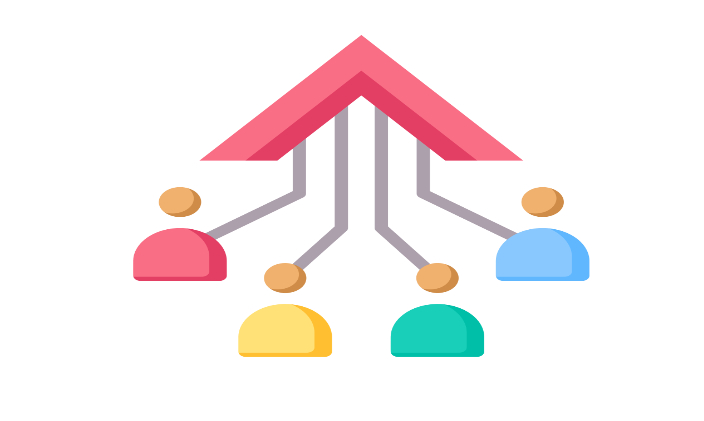 Graphic of Arrow Shape with 4 characters