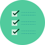 A green circle with three black checkmarks in white squares