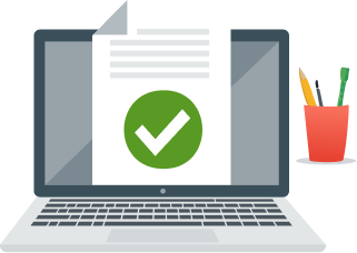 illustration of a laptop with approved paperwork