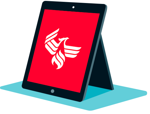 University of Phoenix logo on a tablet