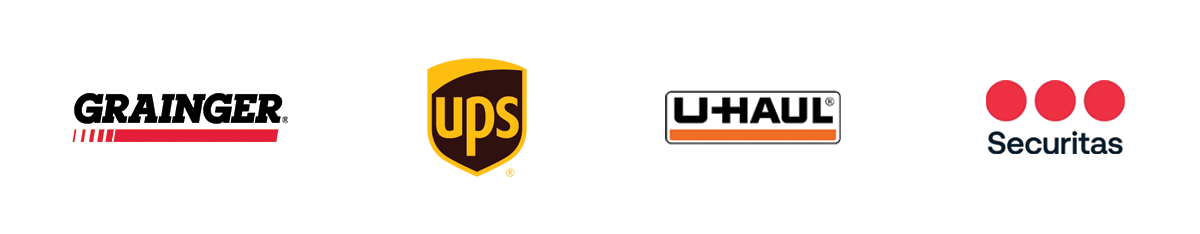 logos for the following organizations: grainger, ups, u-haul and securitas