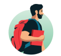 icon, man walking to school with backpack