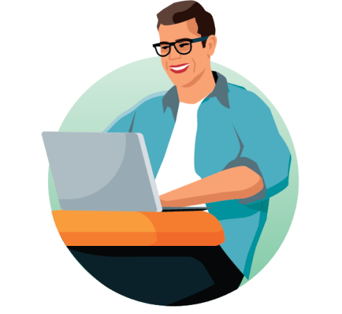 Icon man working on computer