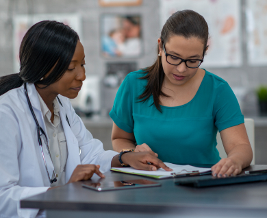 Healthcare workers reviewing professional development training
