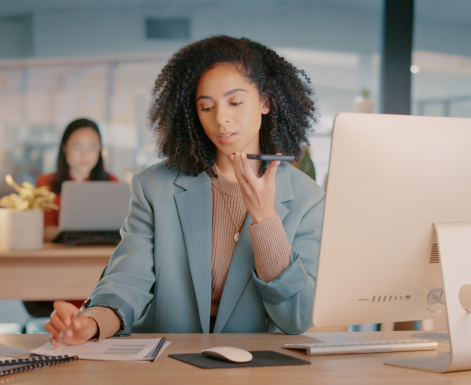 Woman using AI to enhance productivity at work